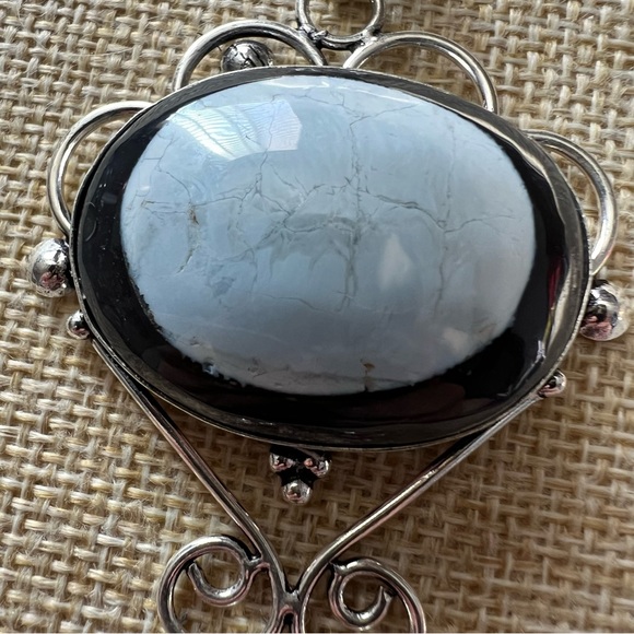 New Blue Owyhee Eye Opal Stone Crystal Silver Overlay Pendant Necklace wCord - Picture 3 of 6